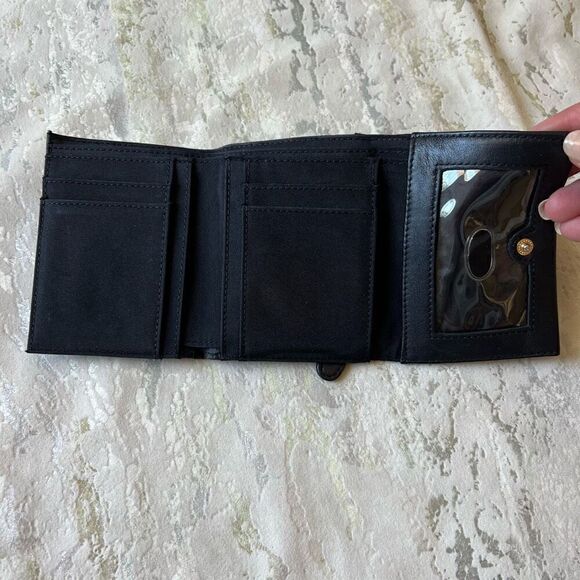Liz Claiborne 90s Y2K Tri  Fold Leather Wallet Black Gold Hardware - Picture 3 of 8